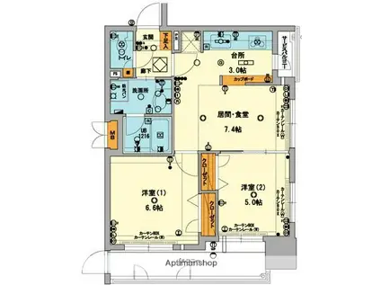 アクタス大手門パークシティ(2LDK/11階)の間取り写真
