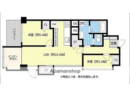 ホワイティ薬院(2LDK/7階)の間取り写真