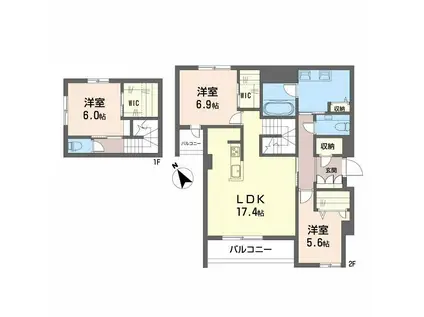 SHMプリミエール鳥飼八幡宮(3LDK/2階)の間取り写真