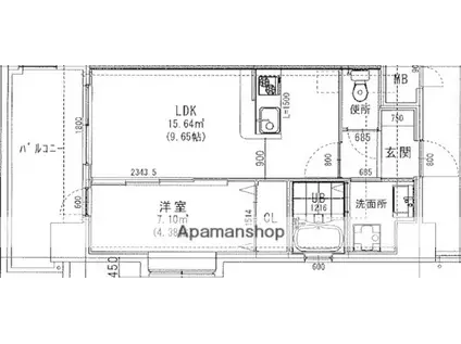 ラシュール・イン大橋Ⅱ(1LDK/7階)の間取り写真