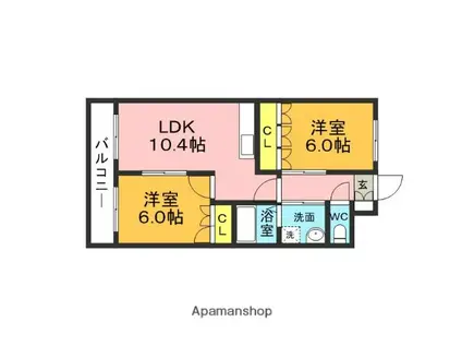 ハピネスコート1(2LDK/2階)の間取り写真