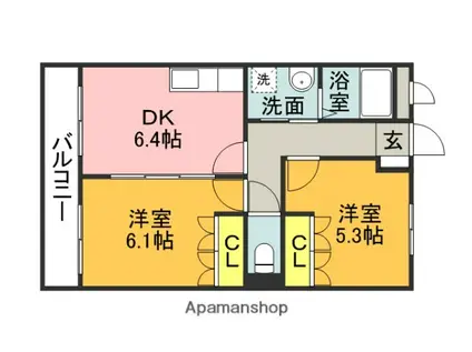 レインボーサンリッチ1(2DK/1階)の間取り写真
