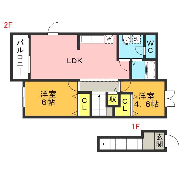 グラシュ・プレーヌⅡ(2LDK/2階)の間取り写真