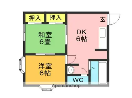 ハイツ山本(2DK/1階)の間取り写真