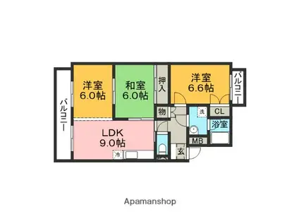 グレイスマンション片峰(3LDK/4階)の間取り写真