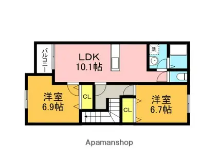 HOPE HOUSE1(2LDK/2階)の間取り写真