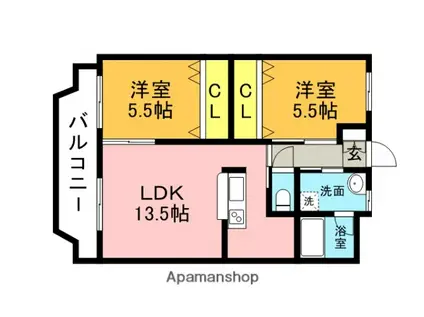 アドバンス楽市(2LDK/3階)の間取り写真