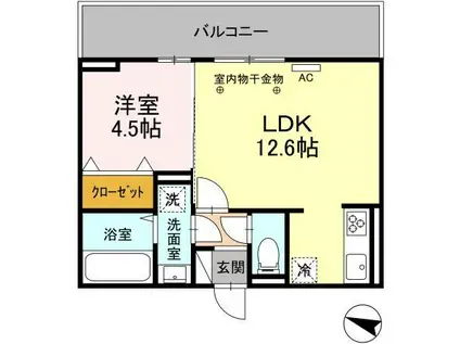 D-ROOM野間大池(1LDK/2階)の間取り写真