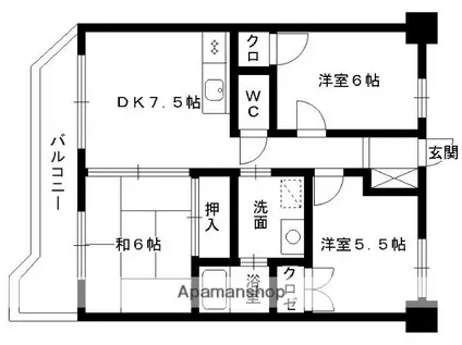 三愛シティライフ箱崎12(3DK/11階)の間取り写真