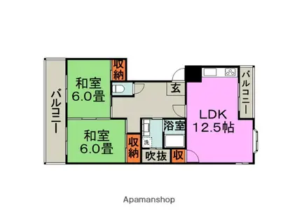 長谷ビル(2LDK/1階)の間取り写真