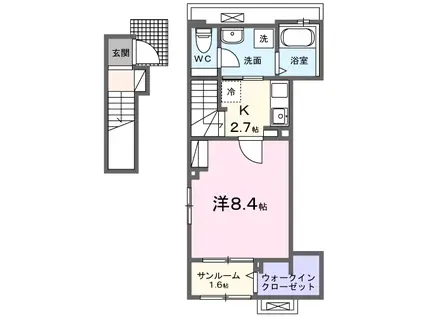 レクエルド桜並木(1K/2階)の間取り写真