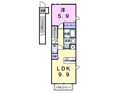 メゾン・ド・オーブC(1LDK/2階)の間取り写真