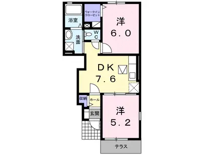 ジュネス2番館(2DK/1階)の間取り写真
