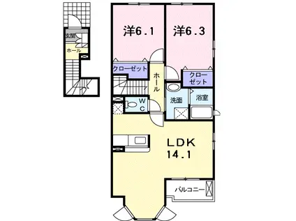 ボヌ-ルA(2LDK/2階)の間取り写真