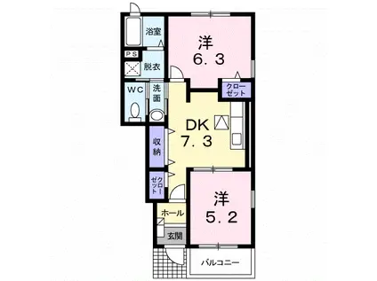 ウエスト マウンテン A(2DK/1階)の間取り写真