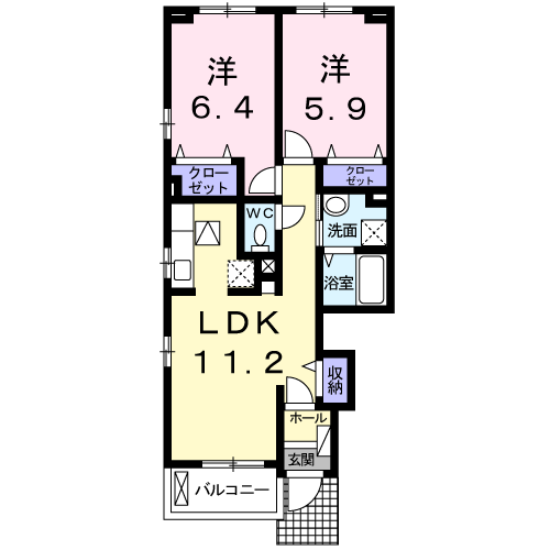 JOUHOPEⅤ E(2LDK/1階)の間取り写真