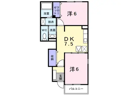 アウローラサキA(2DK/1階)の間取り写真