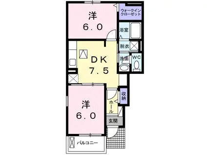 リバーサイド コッティ Ⅰ(2DK/1階)の間取り写真