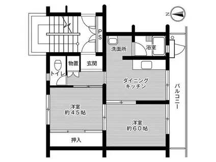 ビレッジハウス伊万里 1号棟(2DK/5階)の間取り写真