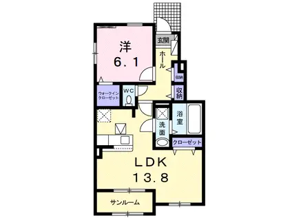 ウエスト アベイユ A(1LDK/1階)の間取り写真