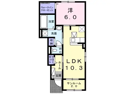 エアリー・グレイス(1LDK/1階)の間取り写真