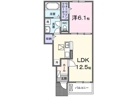 リシェス F(1LDK/1階)の間取り写真