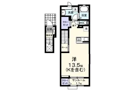 ホーリープレイス唐津 Ⅱ(ワンルーム/2階)の間取り写真