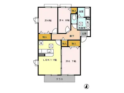 シャン・ヴィオレA(3LDK/1階)の間取り写真