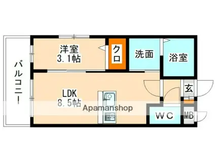 トラストビル前原北(1LDK/2階)の間取り写真
