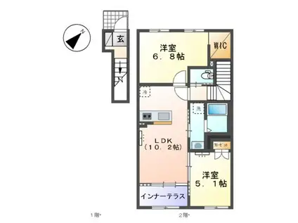 東唐津アパート(2LDK/2階)の間取り写真