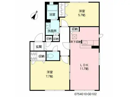 アンシャンテ前原 G棟(2LDK/1階)の間取り写真