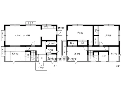 筑肥線 周船寺駅 徒歩16分 2階建 築35年(4LDK)の間取り写真