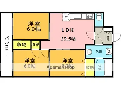 小郡NTビル(3DK/6階)の間取り写真