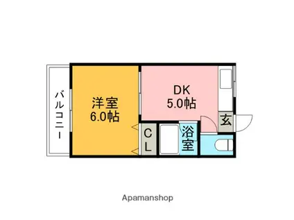 ハッピーハイツ津古(1DK/2階)の間取り写真