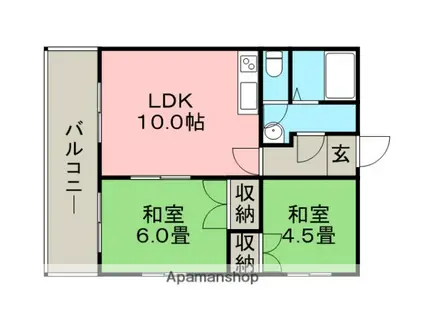 コーポラス田主丸Ⅱ(2LDK/2階)の間取り写真