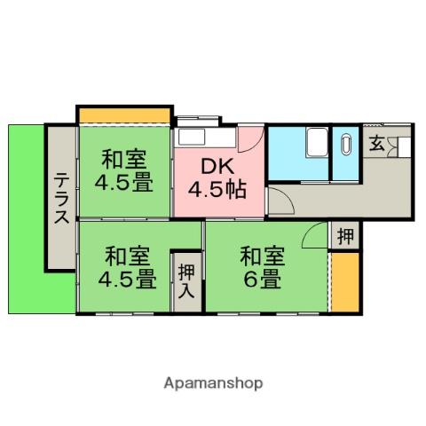 西鉄天神大牟田線 朝倉街道駅 徒歩25分 1階建 築46年(3DK)の間取り写真