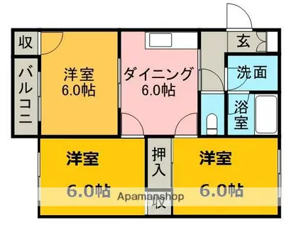 ルート南原(3DK/2階)の間取り写真