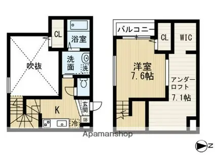 シエル・ブルー(1K/2階)の間取り写真