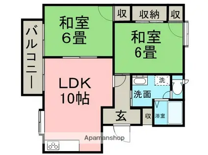 レジデンス武蔵A(2LDK/1階)の間取り写真