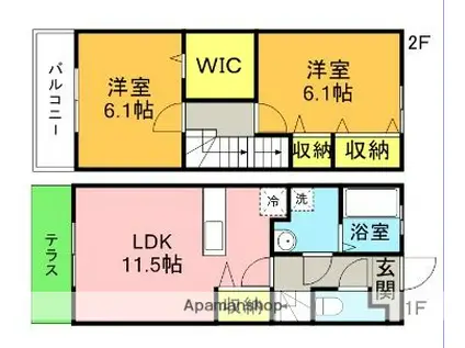 オーシャンリブレア(2LDK/1階)の間取り写真