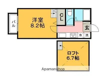 レモンバームⅡ(1K/2階)の間取り写真