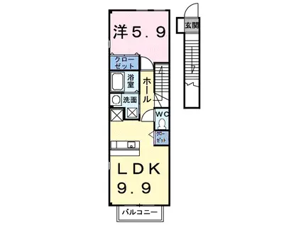 エアリーヴィラ参番館(1LDK/2階)の間取り写真