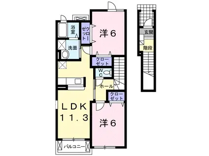 ビスターリアB棟(2LDK/2階)の間取り写真