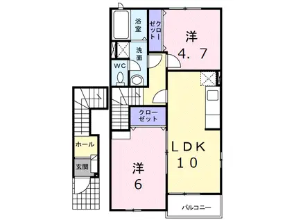 グランディールA棟(2LDK/2階)の間取り写真