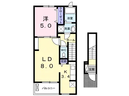 エルシオン大原(1LDK/2階)の間取り写真