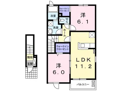 ドマーニ三隈A(2LDK/2階)の間取り写真
