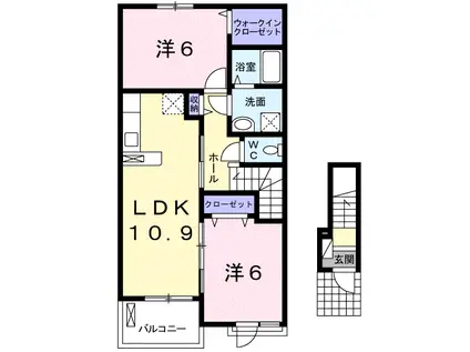 レジデンスドリームB(2LDK/2階)の間取り写真