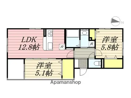 レオクラップ蔵上(2LDK/2階)の間取り写真