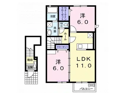 ラ・カーザ ドルチェ Ⅲ(2LDK/2階)の間取り写真