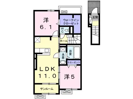 カルム メゾン(2LDK/2階)の間取り写真